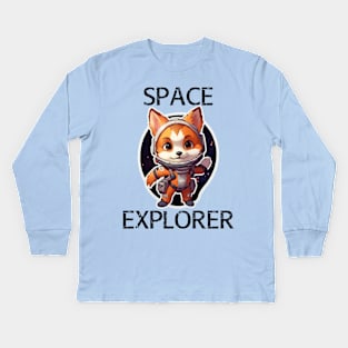 Red Fox Astronaut - Space Explorer (Black Lettering) Kids Long Sleeve T-Shirt